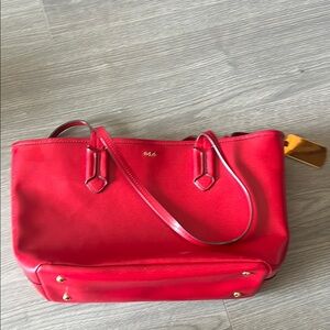 Red Leather Tote Bag with Shoulder Strap - Designer Style
